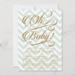 Purpurina Baby Shower Invitación Gold Mint Chevron