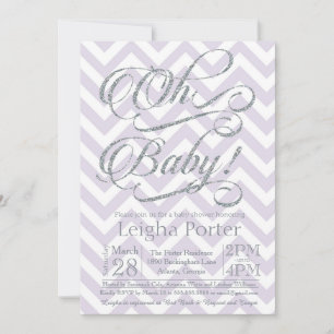 Purpurina Baby Shower Invitación Plata Lílago púrp