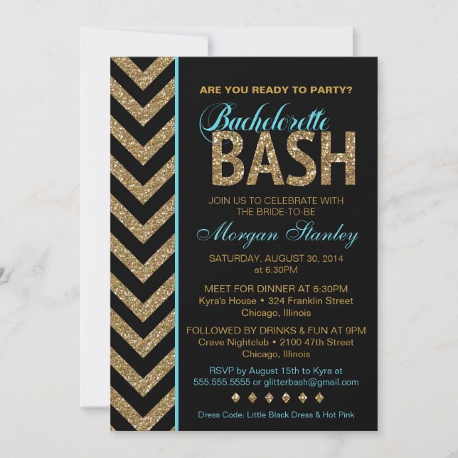 Purpurina Bachelorette Bash Party Invitación AZUL (Anverso)