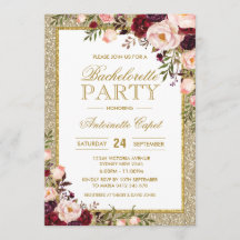 Purpurina Bachelorette Borgoña Invitación floral