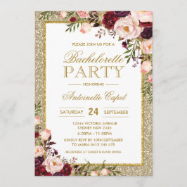 Purpurina Bachelorette Borgoña Invitación floral