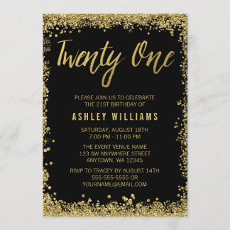Purpurina Black Gold Faux invitaciones a cumpleaño