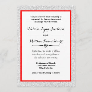 Purpurina blanco y marco rojo - Invitación a la bo