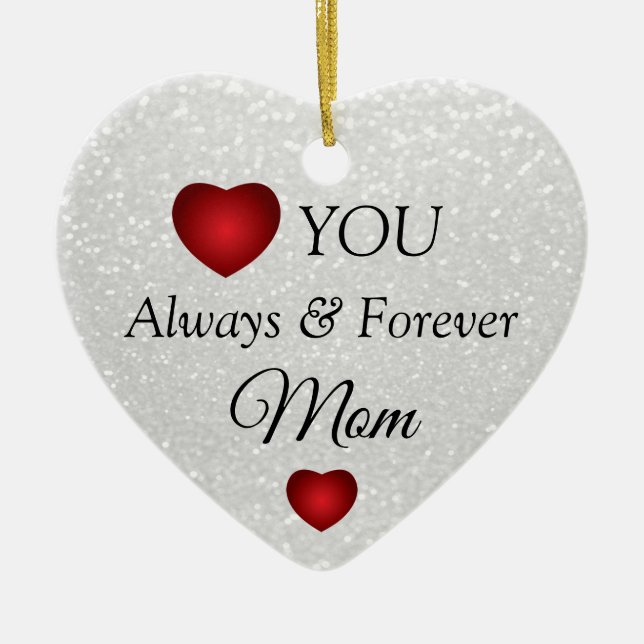 Purpurina blanco y oro para mamá adorno cerámico (Frente)