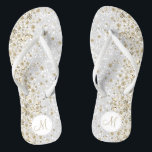 Purpurina blanco y sandalias de oro para el diaman<br><div class="desc">Hermoso y muy elegante apariencia Flip Flop Shoes con diamantes de oro falso en un falso fondo purpurina blanco listo para que usted lo personalize con su inicial. ⭐ Este Producto es 100% Personalizable. *****Haga clic en el BOTÓN PERSONALIZAR para añadir, borrar, mover, cambiar de tamaño, girar, etc..cualquiera de los...</div>