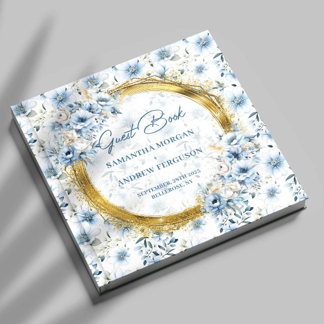 Purpurina Boda de lujo Pastel Blue Gold Libro de i (Luxury Pastel Blue Gold Glitter Wedding Guest Book)