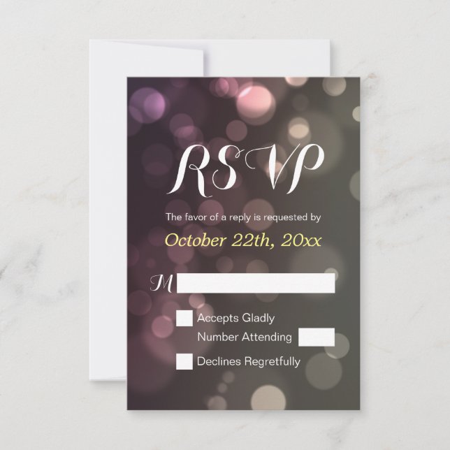 Purpurina Bokeh Sparkle Boda Bridal Shower RSVP (Anverso)