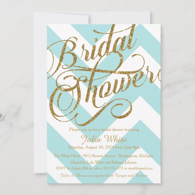 Purpurina Bridal Shower Invitación Chevron (Anverso)