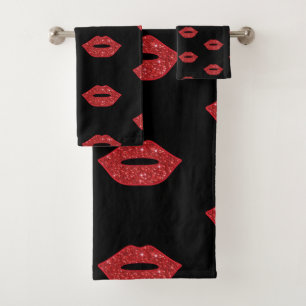 Purpurina brillante de los labios rojos besa a ele