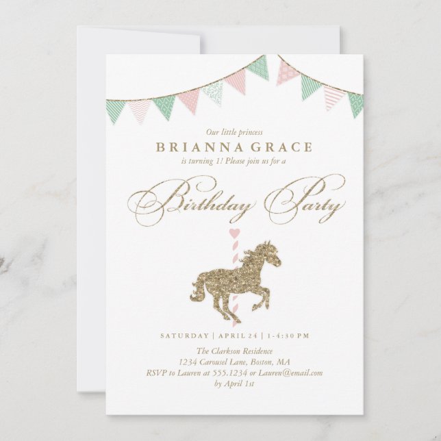 Purpurina Carousel Horse | Invitación a la fiesta  (Anverso)