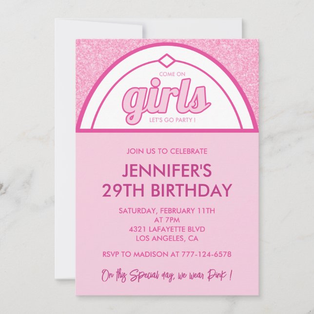 Purpurina Chica de invitaciones de cumpleaños 29 d (Anverso)