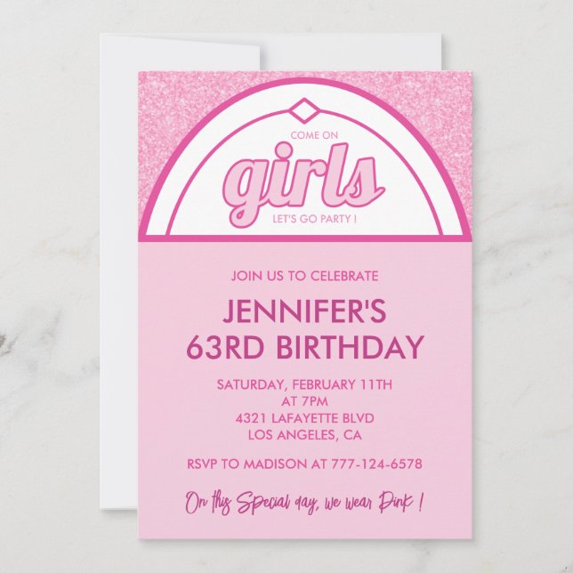 Purpurina Chica de invitaciones de cumpleaños 63 d (Anverso)