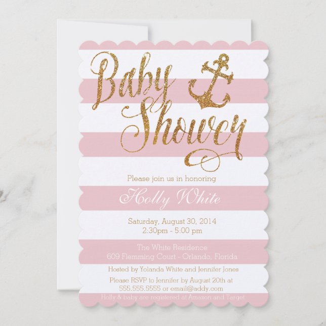 Purpurina Chica Náutico Baby Shower Invitación II (Anverso)
