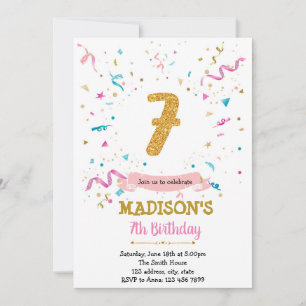 Purpurina Confetti invitación para el 7 de cumplea