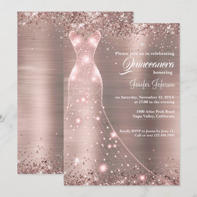 Purpurina confetti Quinceanera Invitación (Anverso / Reverso)