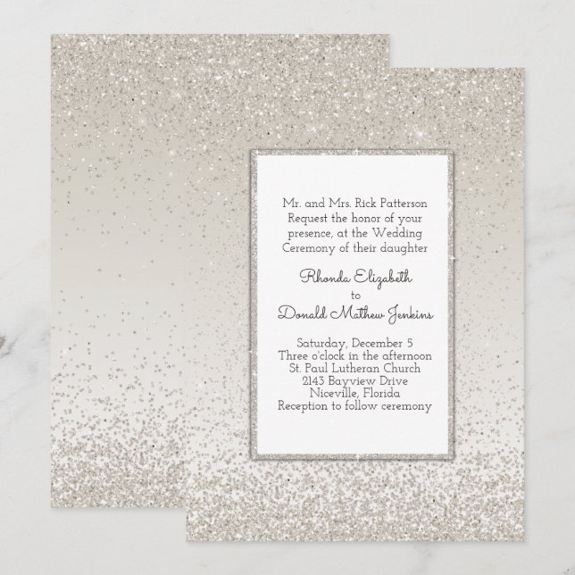 Purpurina de champán e invitación a la boda de bri (Anverso / Reverso)