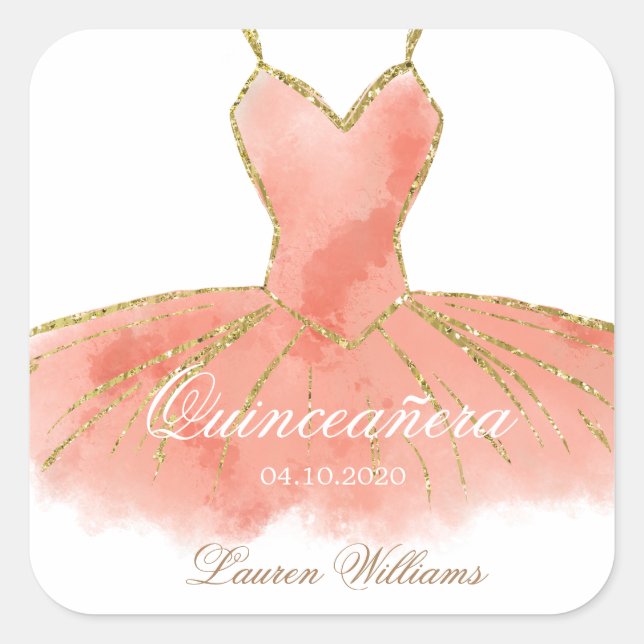 Purpurina de Coral Gown Quinceanera Pegatina (Anverso)
