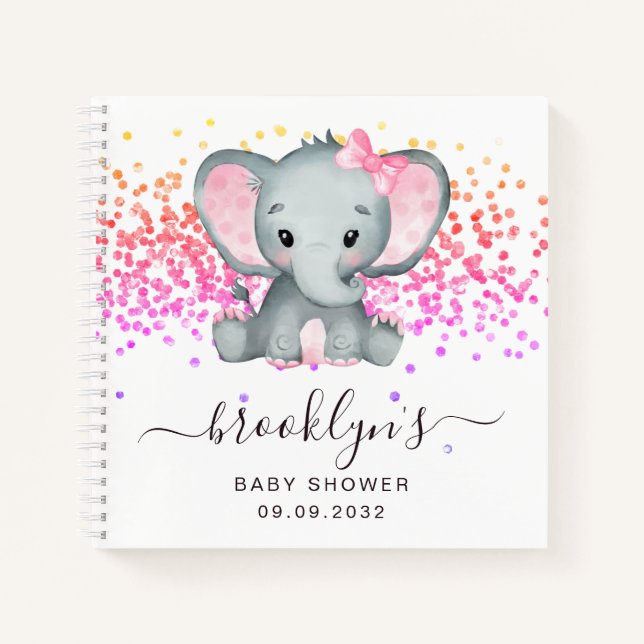Purpurina de elefantes rosados Baby Shower Libro d (Anverso)