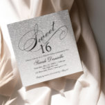 Purpurina de Glam Plata Invitación de 16 Cuadrados<br><div class="desc">Esta hermosa invitación presenta un falso purpurina oscuro y su texto personalizado. Utilice el formulario de plantilla para agregar su información. Cambie el tipo de letra o agregue más texto mediante la función Personalizar.</div>