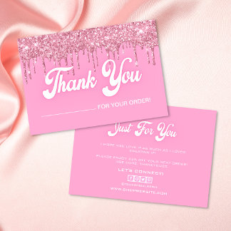 Purpurina de goteo rosa tarjeta de agradecimiento