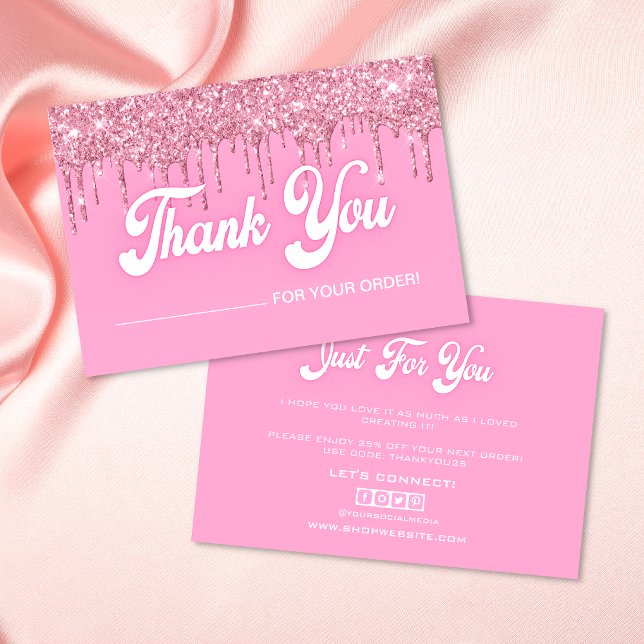 Purpurina de goteo rosa tarjeta de agradecimiento (Subido por el creador)