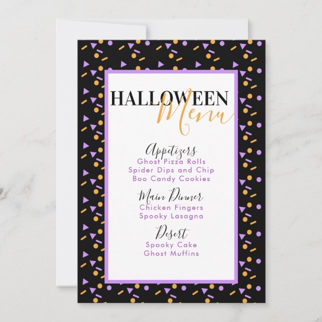 Purpurina de Halloween Menú de Cumpleaños (Anverso)