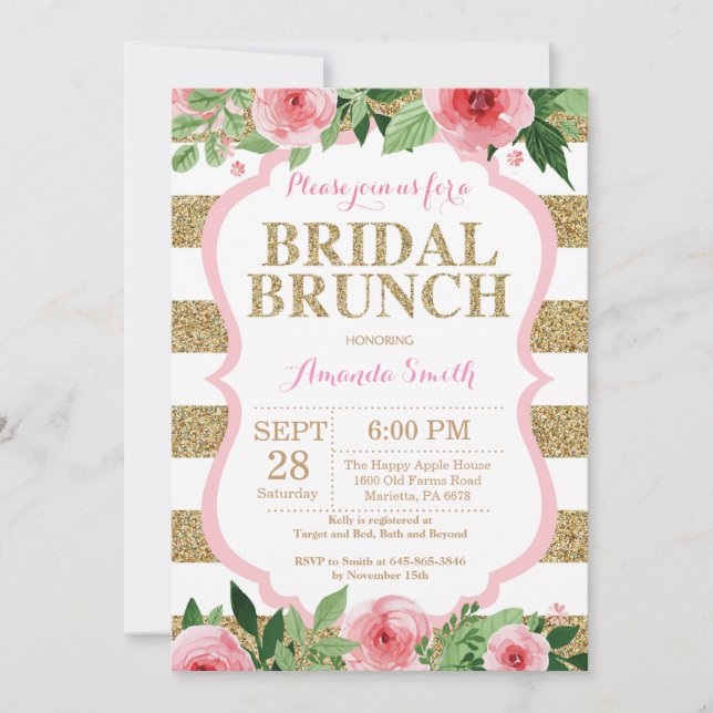 Purpurina de Invitación a Brunch de Novias Rosa y  (Anverso)