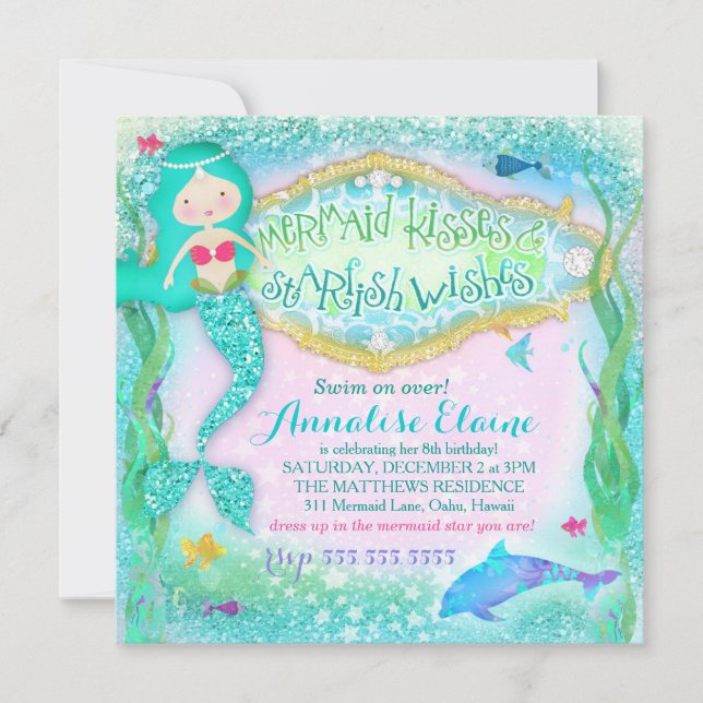 Purpurina de invitación a sirena mágica GC (Anverso)