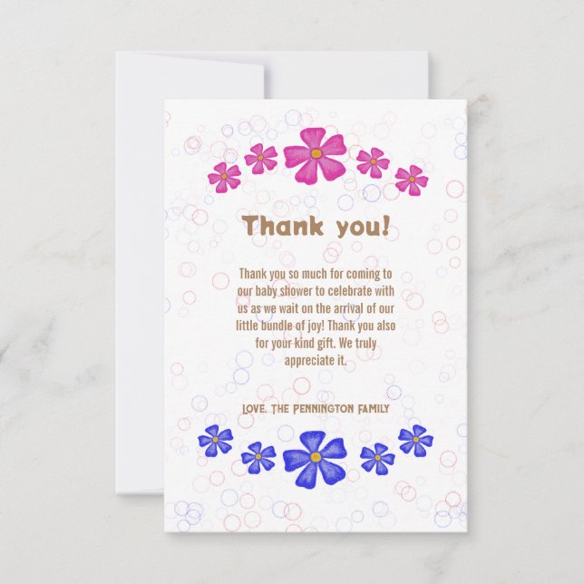 Purpurina de invitación flores rosas y azules (Anverso)