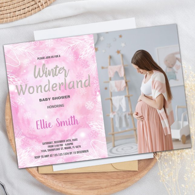 Purpurina de invitaciones a bañador de invierno co (Winter Baby Shower Invitations Glitter with photo)