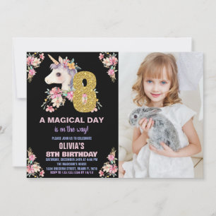 Purpurina de invitaciones a cumpleaños de Unicorni