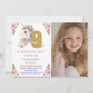 Purpurina de invitaciones a cumpleaños de Unicorni