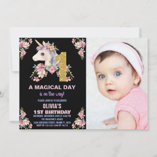Purpurina de invitaciones a cumpleaños de Unicorni