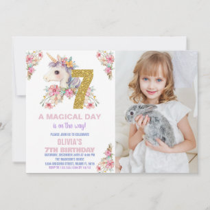 Purpurina de invitaciones a cumpleaños de Unicorni