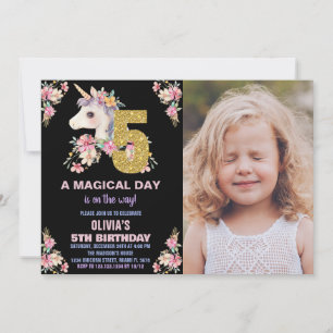 Purpurina de invitaciones a cumpleaños de Unicorni