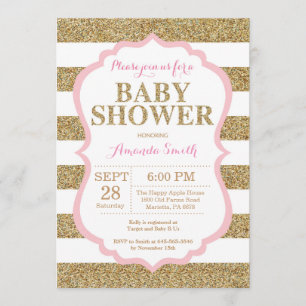 Purpurina de invitaciones Baby Shower rosa y dorad