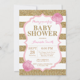 Purpurina de invitaciones Baby Shower rosa y dorad