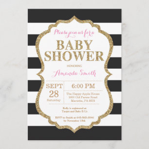 Purpurina de invitaciones de Baby Shower Black and