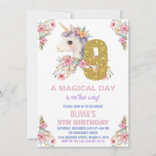 Purpurina de invitaciones de cumpleaños de Unicorn