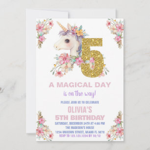 Purpurina de invitaciones de cumpleaños de Unicorn