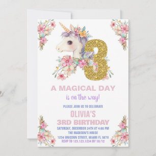 Purpurina de invitaciones de cumpleaños de Unicorn