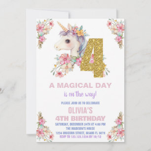 Purpurina de invitaciones de cumpleaños de Unicorn