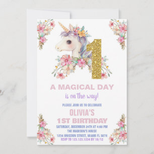 Purpurina de invitaciones de cumpleaños de Unicorn