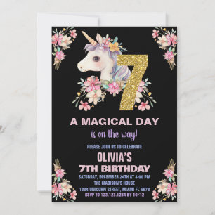 Purpurina de invitaciones de cumpleaños de Unicorn