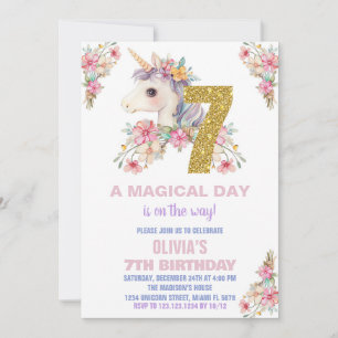 Purpurina de invitaciones de cumpleaños de Unicorn