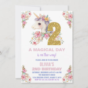 Purpurina de invitaciones de cumpleaños de Unicorn