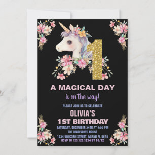 Purpurina de invitaciones de cumpleaños de Unicorn