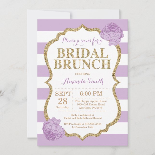 Purpurina de la invitación a Brunch marrón morado  (Anverso)