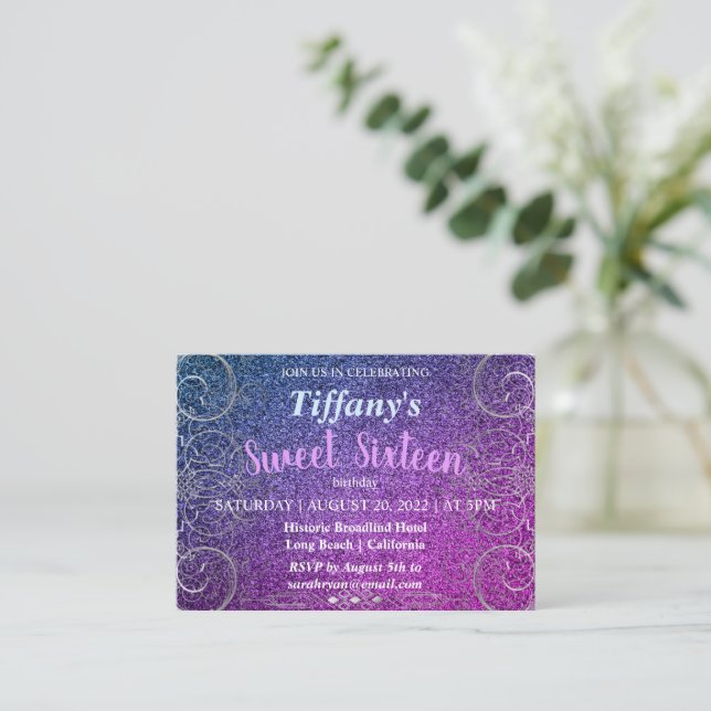 Purpurina de moda Invitación de cumpleaños (Anverso de pie)