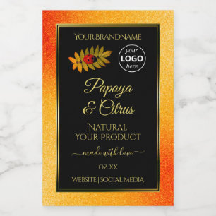 Purpurina de naranja Etiquetas de producto negras 